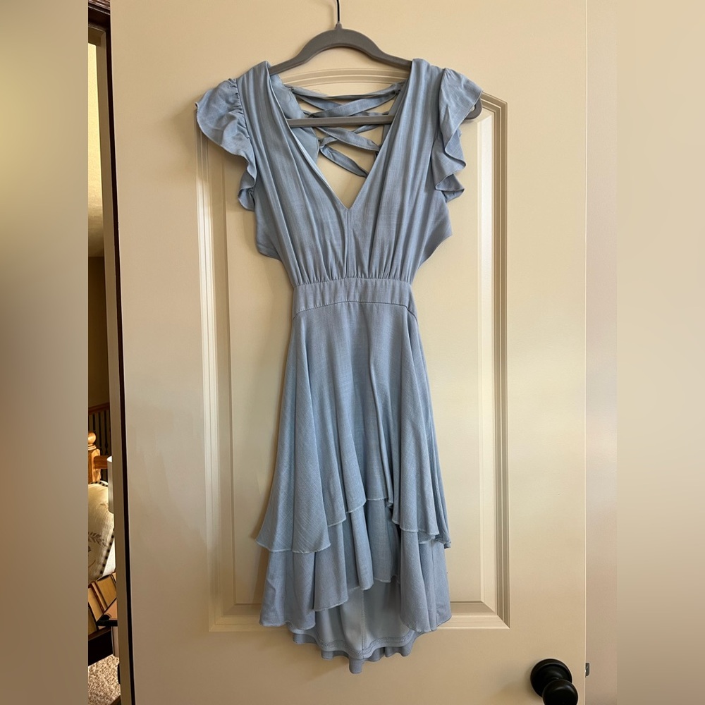 Altar'd State Sky Blue Ruffle High Low Dress